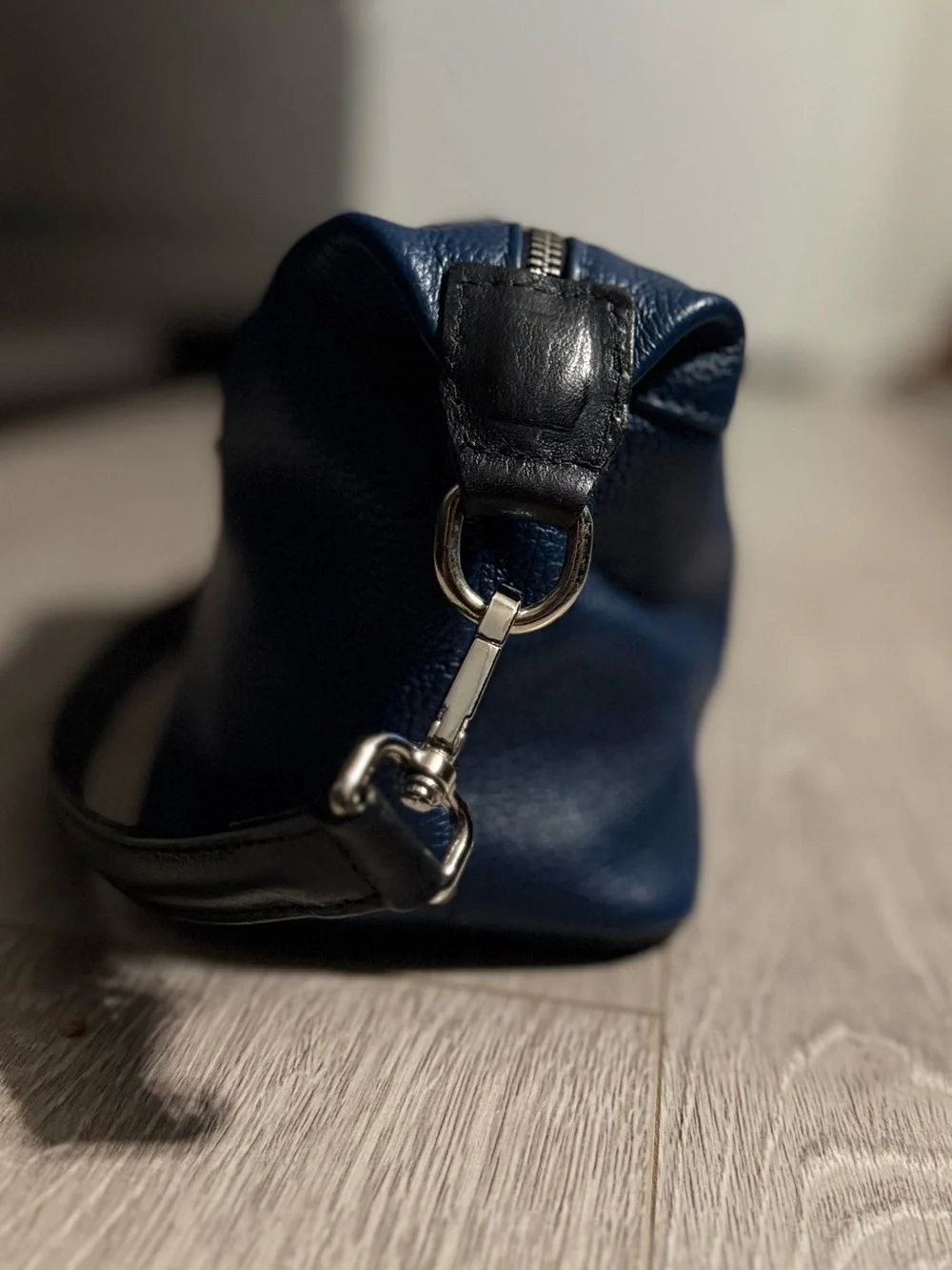 Valentina Navy Blue Pebbled Leather Crossbody with Black Strap - Picture 2 of 10
